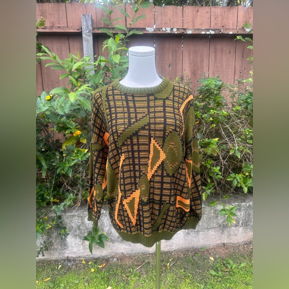 Vintage Orange & Green Knit Sweater Helen Sue